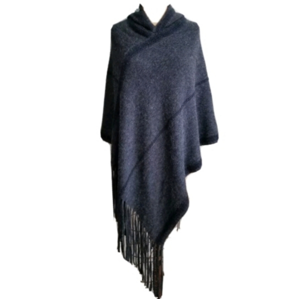 NEW Denim Blue Long Soft Asymmetric Poncho… - Picture 6 of 7
